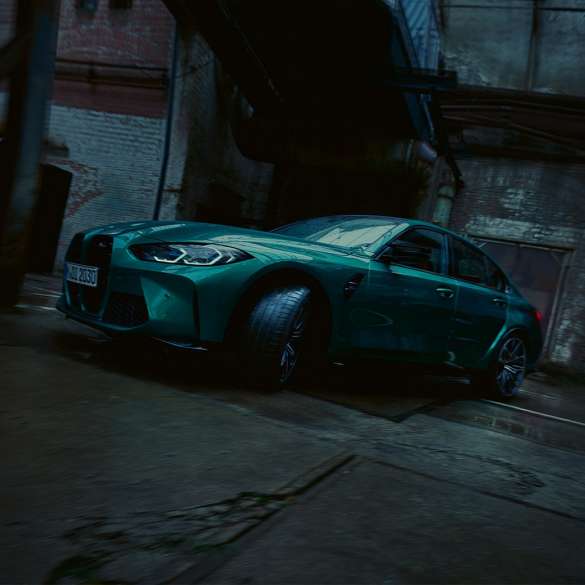 BMW M3 Saloon G80 2020 Isle of Man Green metallic BMW M3 Saloon G80 2020 Isle of Man Green metallic side view worm's-eye view
