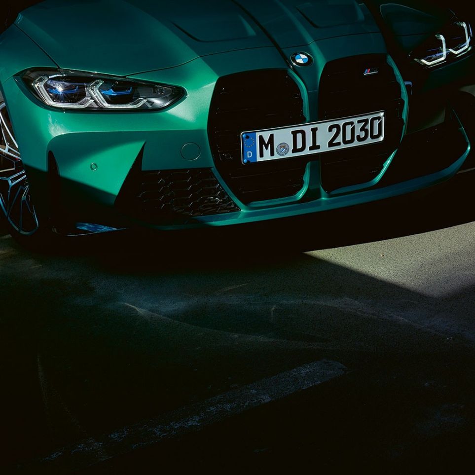 BMW M3 Saloon G80 2020 lateral front BMW M3 Saloon G80 2020 Isle of Man Green metallic lateral front
