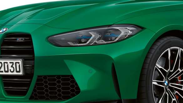 M extended LED Lights BMW M3 Saloon G80 2020 BMW M3 Saloon G80 2020 Isle of Man Green M extended LED lights close-up