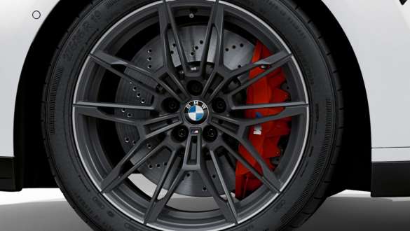 BMW M3 Competition Saloon G80 2020 M Compound brake, Red high-gloss close-up wheel