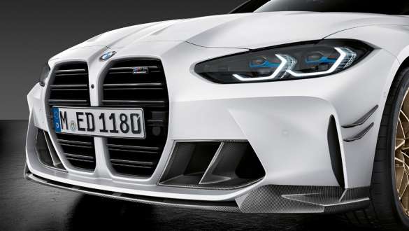 BMW M3 Saloon G80 2020 M Performance front splitter, carbon fibre close-up