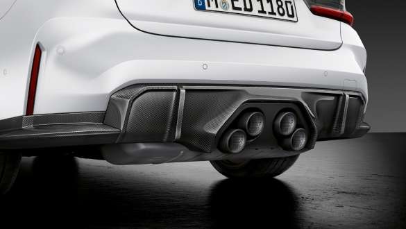 BMW M3 Saloon G80 2020 M Performance rear diffuser, carbon fibre close-up