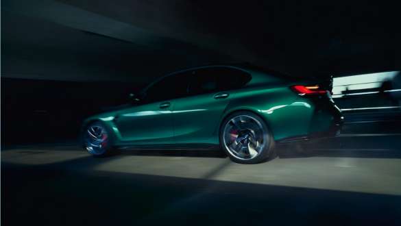 M specific suspension BMW M3 Saloon G80 2020 BMW M3 Saloon G80 2020 Isle of Man Green M specific suspension side view