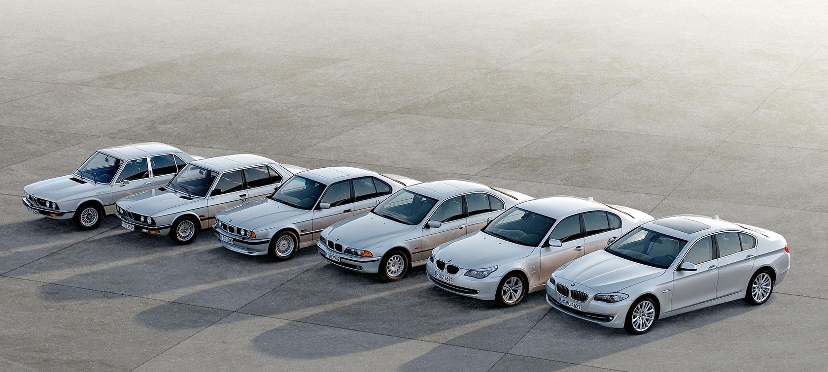 BMW 5 Series Saloon, models from 6 generations standing BMW 5 Series Saloon, models from 6 generations standing