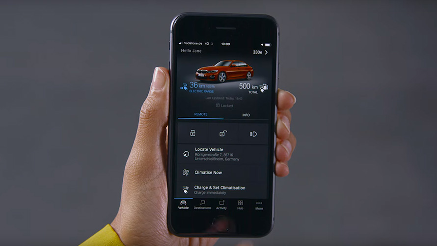 Smartphone with BMW Connected App BMW 2 Series Active Tourer F45 smartphone with BMW Connected app close up