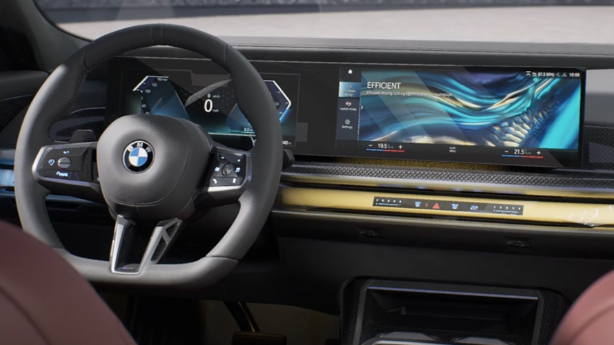 BMW 7 Series Saloon G70 ICE 740i M sports package three quarter rear view BMW 7 Series Saloon G70 ICE 740i M sports package three quarter rear view driving
