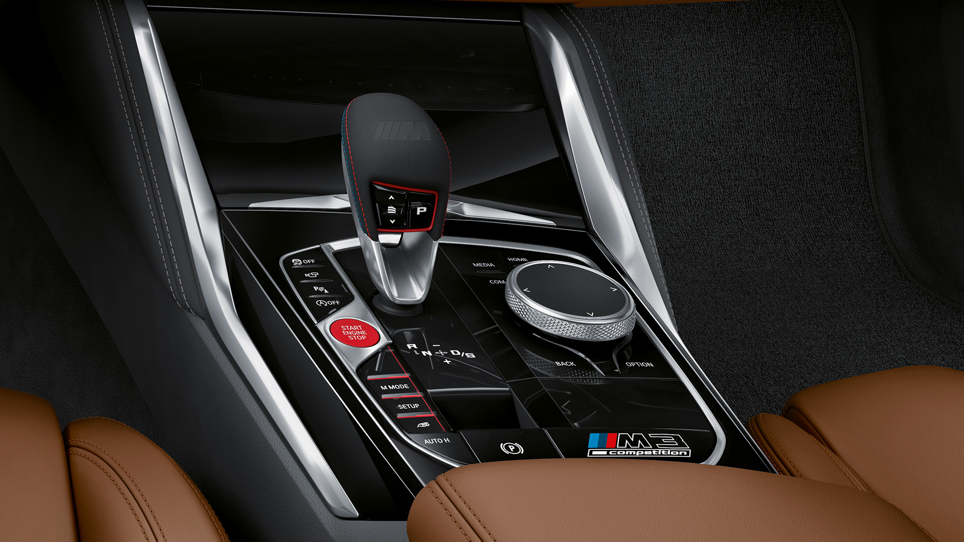 8-speed M Steptronic transmission BMW M3 Competition Saloon G80 2020 BMW M3 Competition Saloon G80 2020 8-speed M Steptronic transmission close-up gear lever