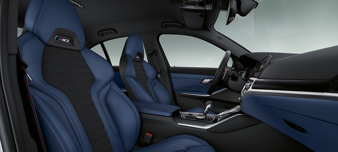 BMW Individual full leather trim 'Merino' Fjord Blue/Black BMW M3 Saloon 2020 G80 Interior BMW Individual full leather trim 'Merino' Fjord Blue/Black BMW M3 Saloon G80 2020 interior