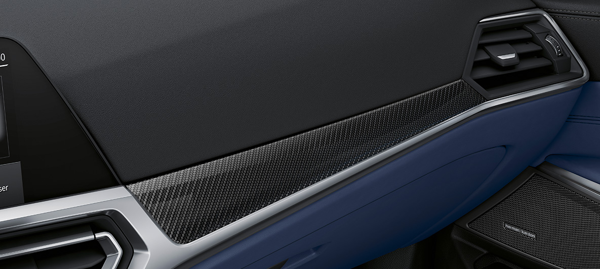 BMW Individual Interior trim Carbon Fibre with Pearl-gloss Chrome accent line BMW M3 Saloon G80 2021 interior BMW Individual Interior trim Carbon Fibre with Pearl-gloss Chrome accent line BMW M3 Saloon G80 2021 interior