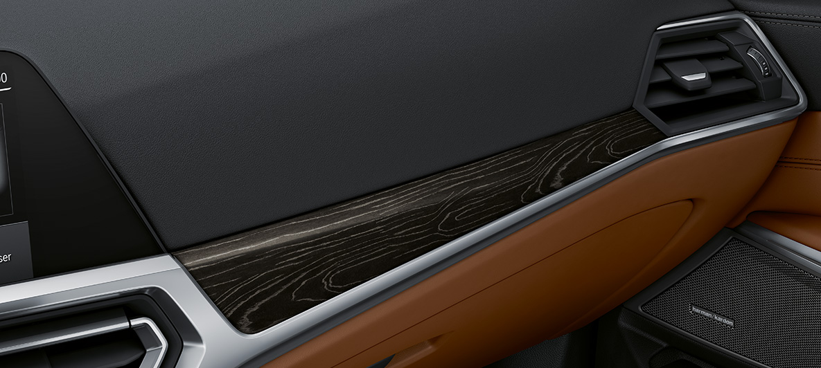 BMW Individual Interior trims Fine wood BMW M3 Saloon G80 2020 interior BMW Individual fine-wood trim 'Fineline' Black with silver effect open-pored BMW M3 Saloon G80 2020 interior