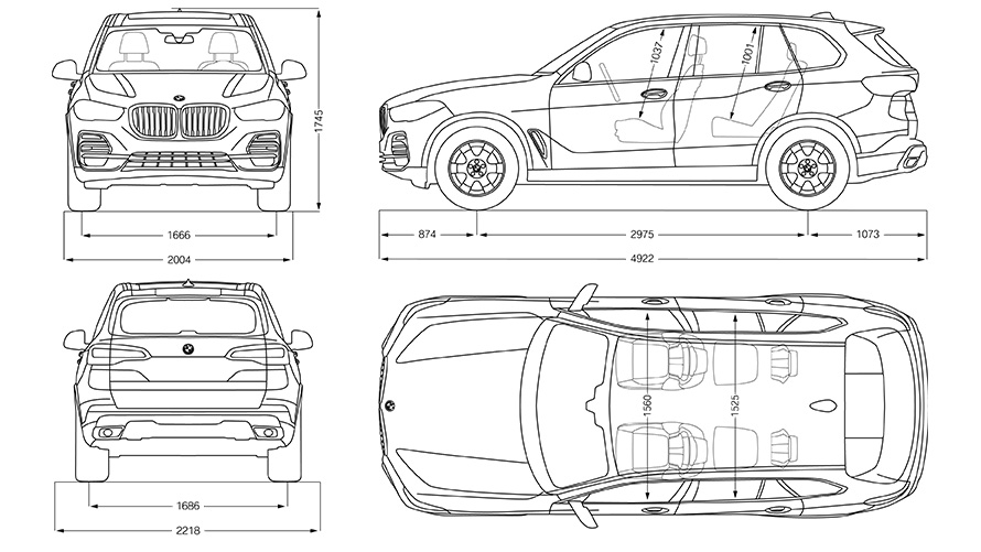 Line drawing BMW X5 dimensions