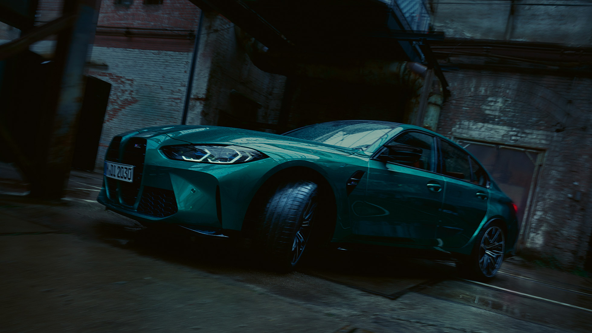BMW M3 Saloon G80 2020 Isle of Man Green metallic BMW M3 Saloon G80 2020 Isle of Man Green metallic side view worm's-eye view