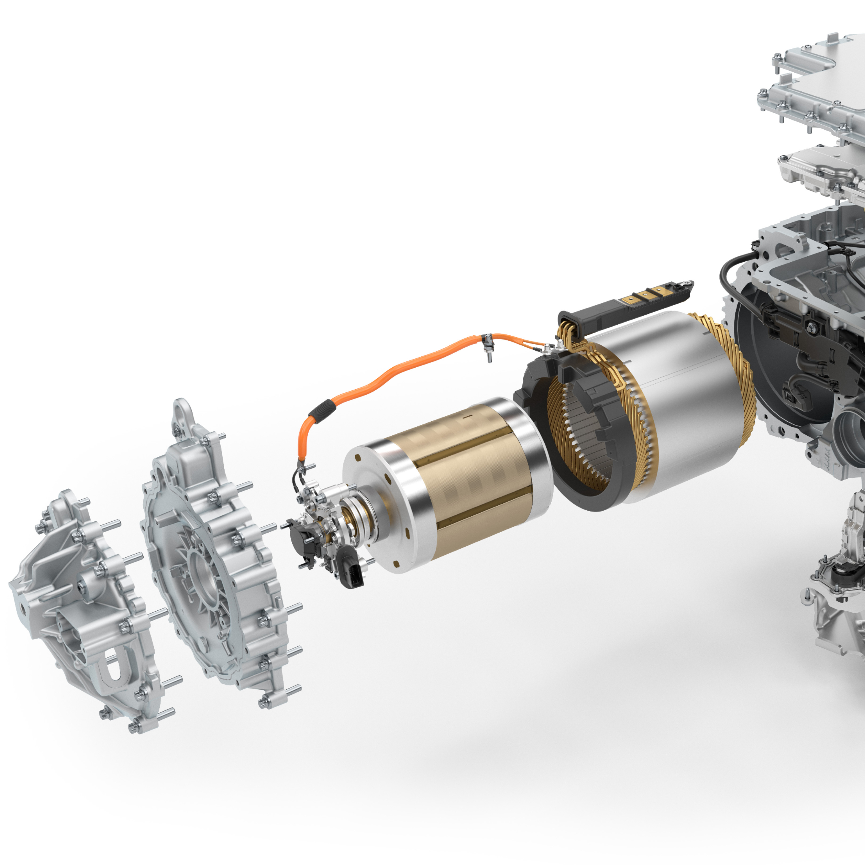 An exploded view illustration of an electrically excited synchronous motor